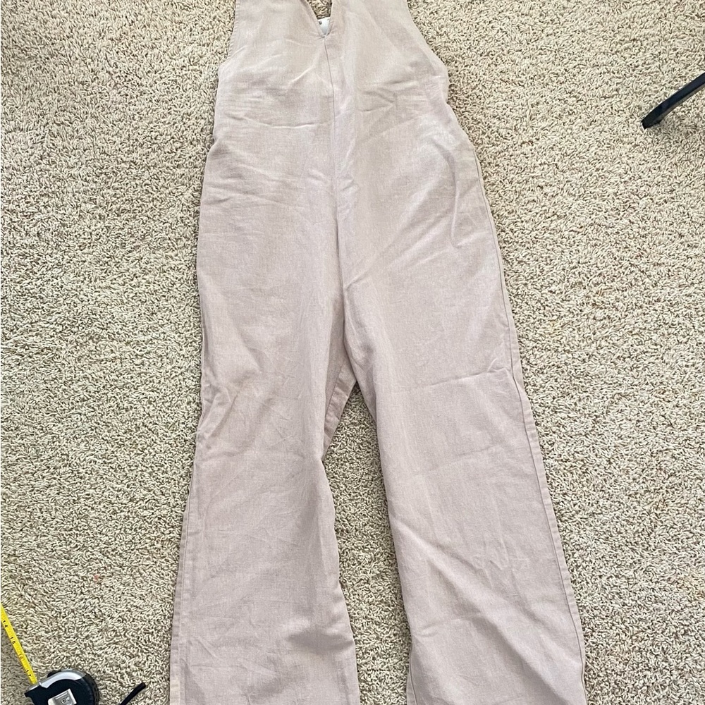 NWT ZARA Linen Cotton Beige cream Jumpsuit Pants Cut Out Xsmall Orig $50 - Picture 5 of 15